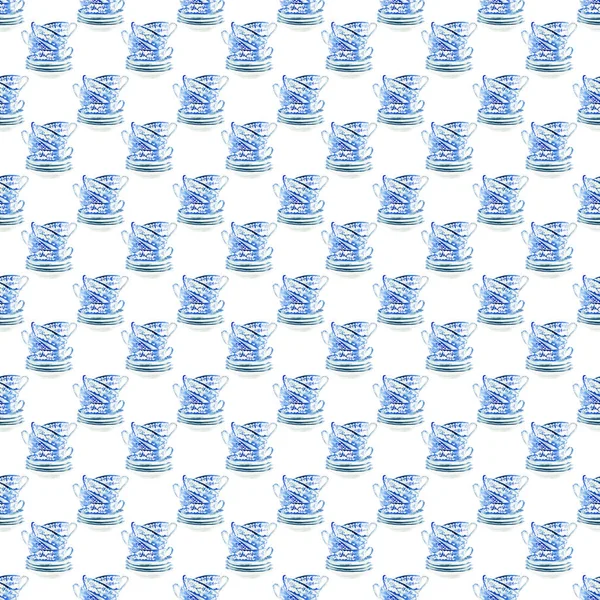 Beautiful Artistic Tender Wonderful Blue Porcelain China Tea Cups Pattern — Stock Photo, Image