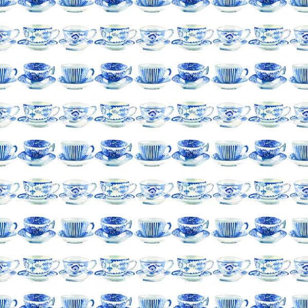 Bonito Concurso Artístico Maravilhoso Porcelana Azul Xícaras Chá China Padrão — Fotografia de Stock