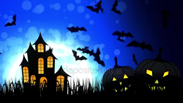 Castelo de Halloween em fundo azul — Vídeo de Stock