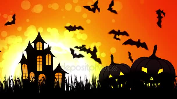 Hrad Halloween ve žlutém pozadí — Stock video