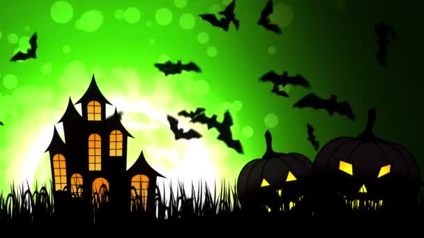 Halloween kasteel op groene achtergrond — Stockvideo