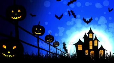 Cadılar Bayramı Castle Pumpkins mavi arka planda