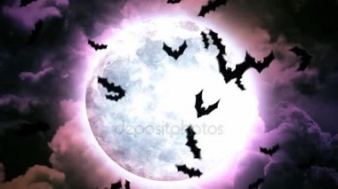 Cadılar Bayramı ay ve yarasalar mor gökyüzü ve bulutlar