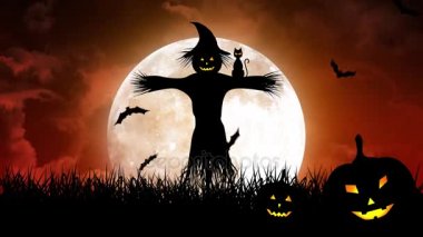 Korkuluk alanlarda ve kırmızı gökyüzünde ay