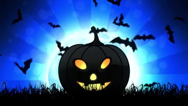 Halloween pumpa i blå bakgrund — Stockvideo