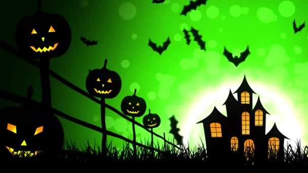 Château d'Halloween citrouilles en arrière-plan vert — Video