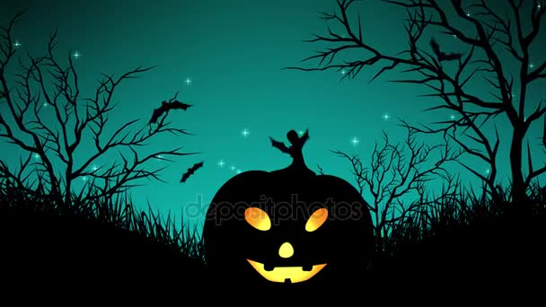 Dynie Halloween w lesie Cyan — Wideo stockowe