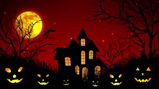 Castello di Halloween nel bosco in rosso — Video Stock