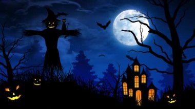 Castle ve Moon mavi gökyüzünde korkuluk