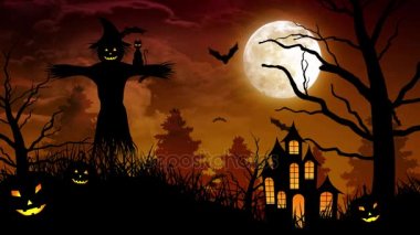 Castle ve Red Sky Moon yakınında korkuluk