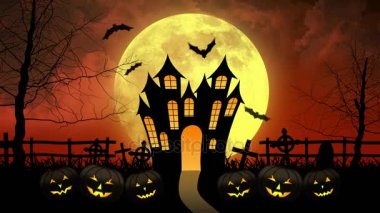 Moon kırmızı arka plan ile korku Castle