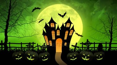 Yeşil arka planda Moon ile korku Castle