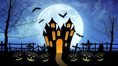 Moon mavi arka plan ile korku Castle