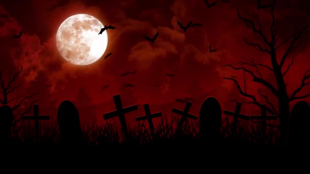 Halloween Cemetery i röd himmel — Stockvideo