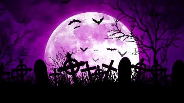 Moon Over Cemetery in Purple Sky