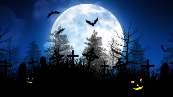 Halloween Moon Over Cemetery in Blue Sky — Stock Video