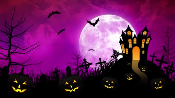 Castillo embrujado de Halloween con fondo Magenta — Vídeos de Stock