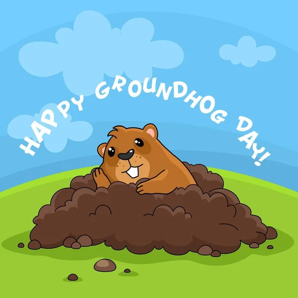 Kuvitus Kuvasta Happy Groundhog Day Kirjoituksella Postikortti Suunnittelu Lomalla Marmot — vektorikuva