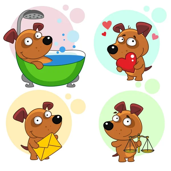 Fifteenth Set Dog Icons Design Illustration Dog Sitting Bathroom Being — Stock Vector
