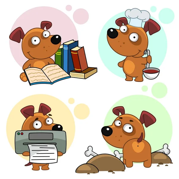 Четырнадцатый Комплект Иконами Изображений Собак Дизайна Собака Книгами Чтениями Повар — стоковый вектор