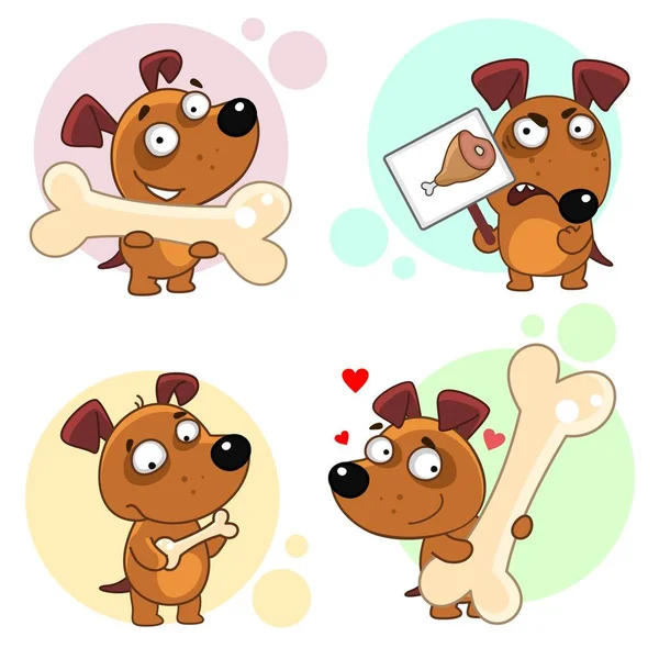 Conjunto Personajes Perro Perro Enojado Con Hueso Pequeño Satisfecho Con — Vector de stock