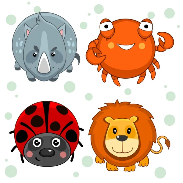 一组漂亮的圆形图标 从动物设计和儿童 狮子和瓢虫 免版税图库矢量图片