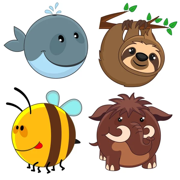 Set Beautiful Circles Icons Animals Design Kids Whale Sloth Bee — Stock Vector