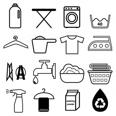 Çamaşırhane Icon set vektör