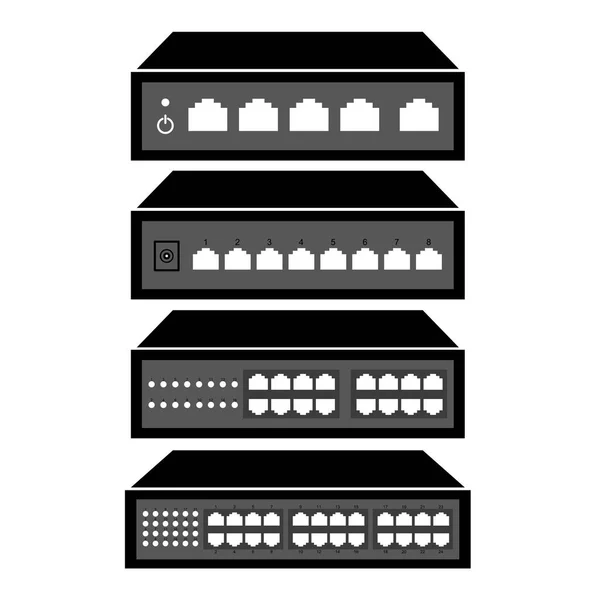 Vector de conmutador de red o conjunto de iconos de enrutador — Archivo Imágenes Vectoriales