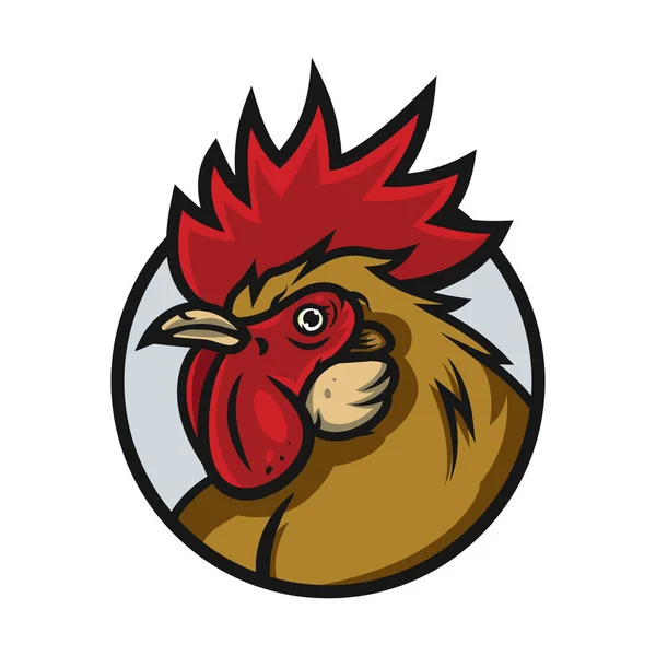 Detailed sports logo template with angry face emotion rooster mascot for college, school sport team logo concept, apparel design. Vector Illustration. — Stock Vector
