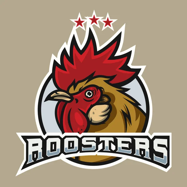 Kızgın yüz duygu horoz maskot üniversite, okul spor takım logo kavramı, giyim tasarımı için detaylı spor logo şablonu. Vektör çizim.