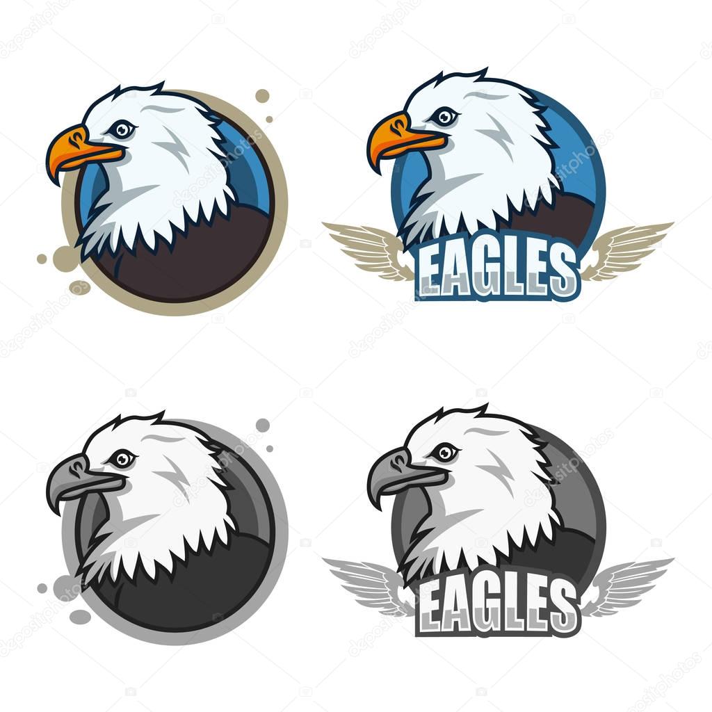 Detailed sports logo template with eagle face  mascot for college, school sport team logo concept, apparel design. Vector Illustration.