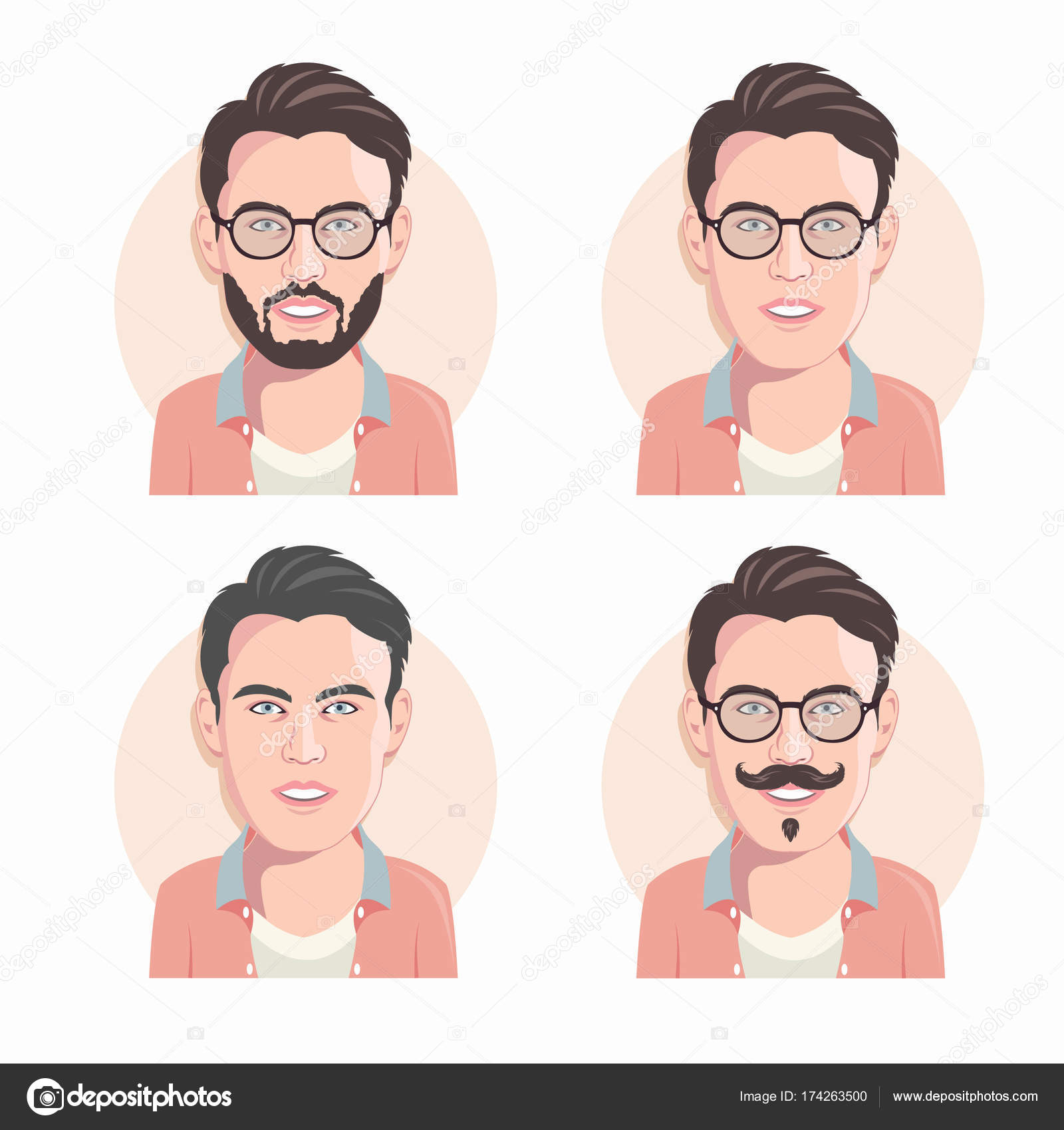 Set Of Cartoon Vector Men Faces Flat Design Vector Illustration Stock Vector C Mpmpya 174263500