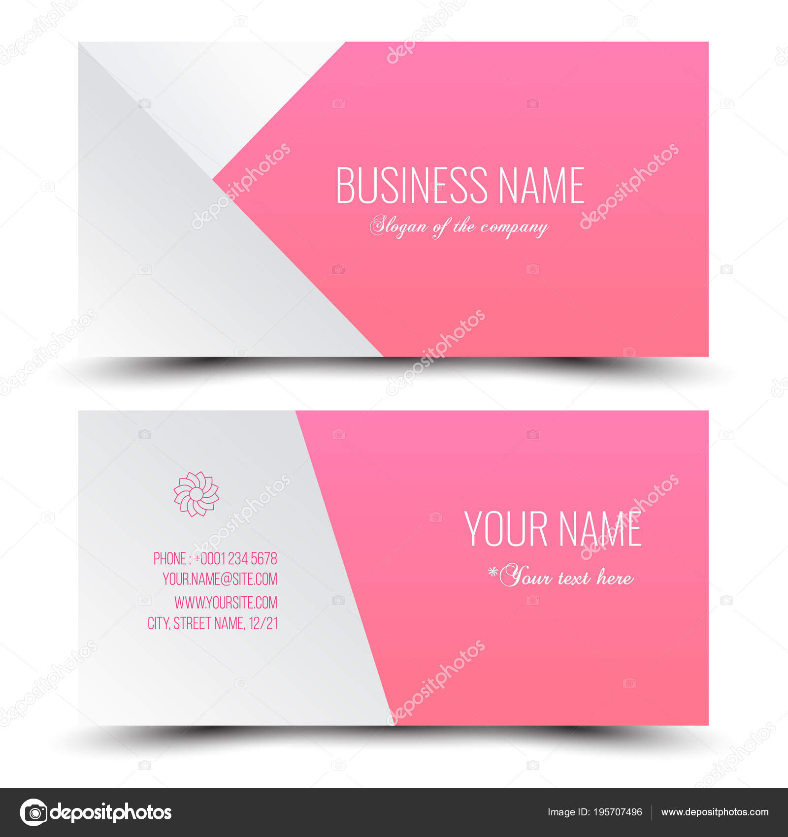 Pink White Modern Creative Business Card Name Card Horizontal For Place Card Size Template