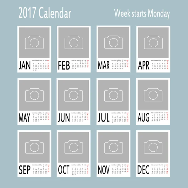 Plantilla vectorial del calendario 2017 con lugar para la foto . — Vector de stock