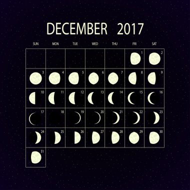Ay evreleri takvimi 2017. Aralık. Vektör çizim.