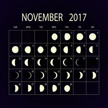 Ay evreleri takvimi 2017. Kasım. Vektör çizim.