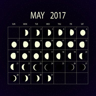 Ay evreleri takvimi 2017. Olabilir. Vektör çizim.