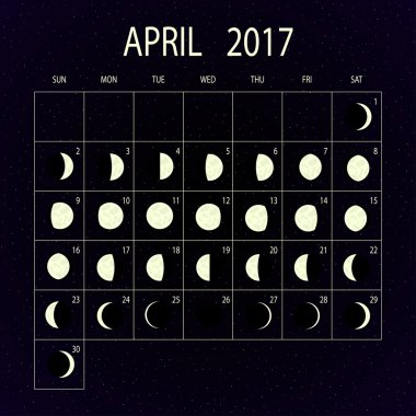 Ay evreleri takvimi 2017. Nisan. Vektör çizim.