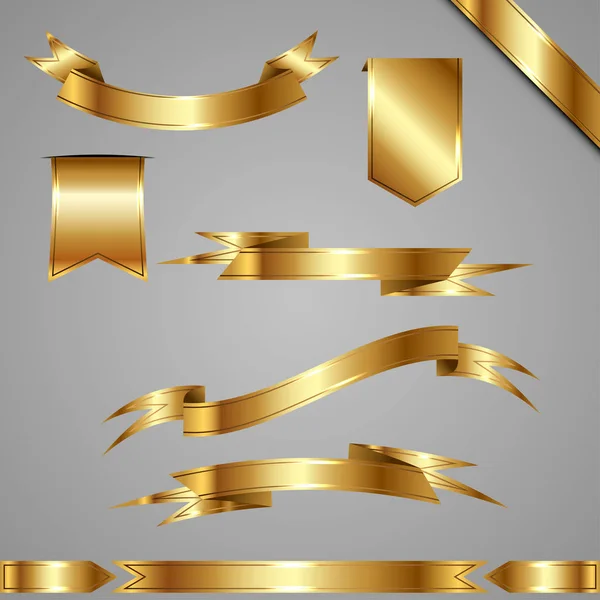 Набор золотых лент и знамен. Векторная иллюстрация . — стоковый вектор
