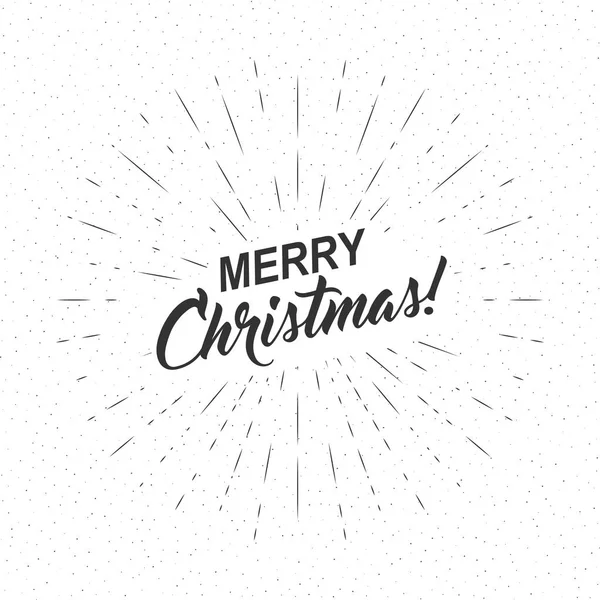 Texto vectorial monocromo Feliz Navidad para tarjeta de felicitación, volante, logotipo del póster con letras, rayos de luz . — Vector de stock