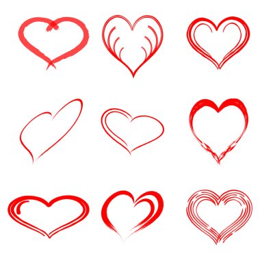 Vektör elle çizilmiş kalp fırçaları, tebeşir, mürekkep gibi farklı araçlarla koymak.