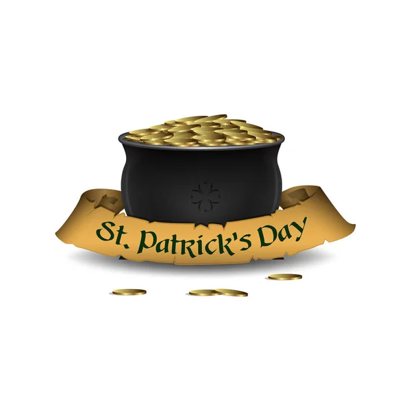 Vektor Szent Patricks nap szimbólum - fazék arany szalaggal. — Stock Vector