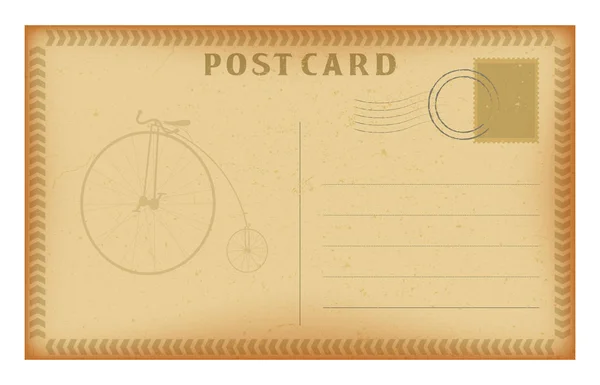 Vector old postcard with frame and retro bicycle. Grunge paper vintage post card. — Stock Vector