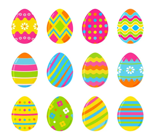 Набор векторных красочных пасхальных яиц. Украшение для пасхального дизайна. Изолированный на белом фоне . — стоковый вектор