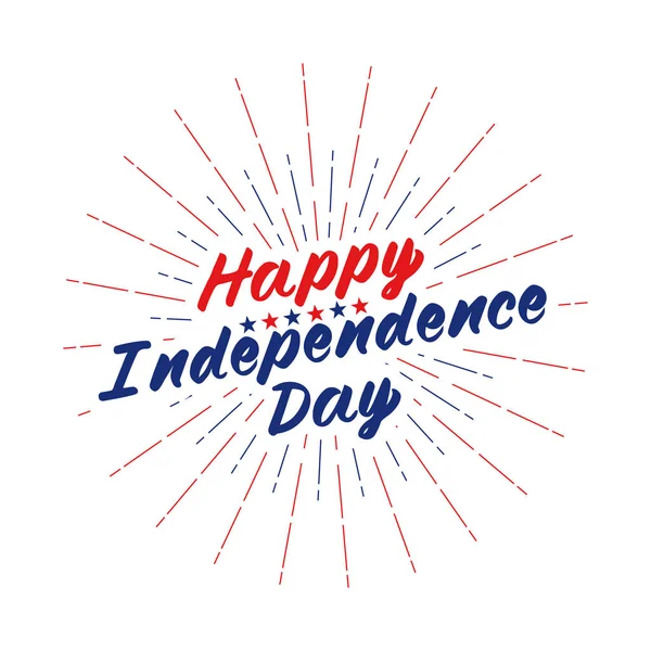 Letras de texto del Vector Happy Independence Day para tarjeta de felicitación, volante, logotipo del póster con estrellas, rayos de luz o fuegos artificiales . — Vector de stock