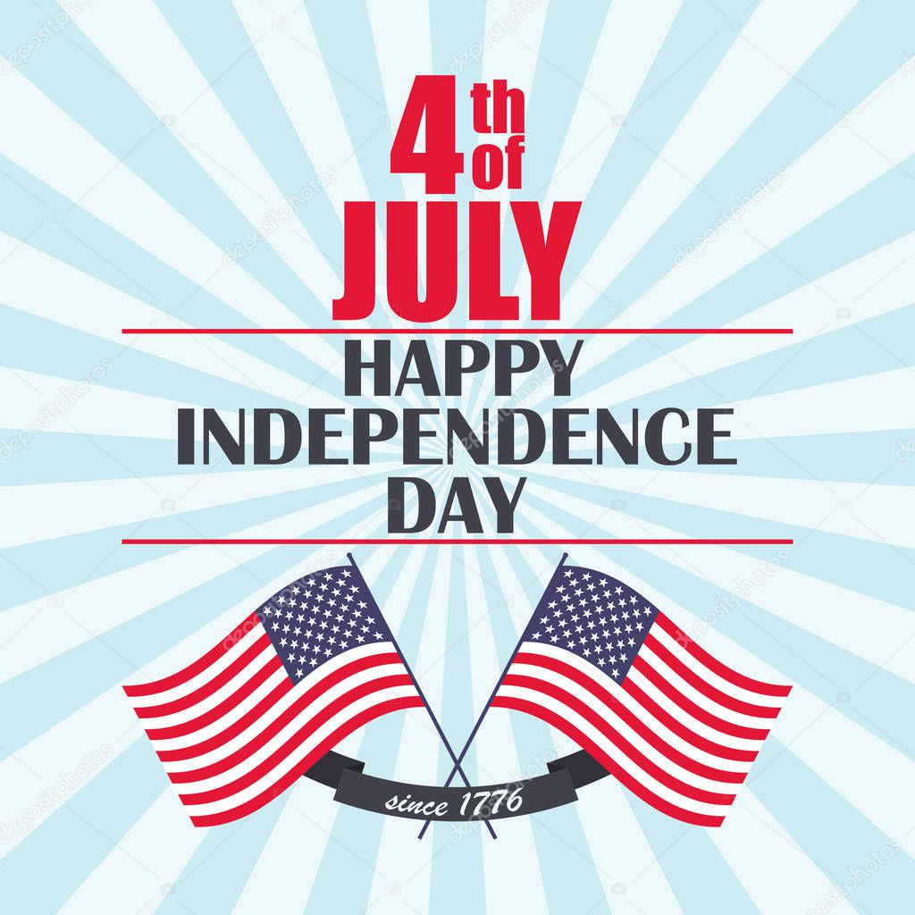 Vector Happy Independence Day background with USA flag, ribbon and lettering. Template for Independence Day.