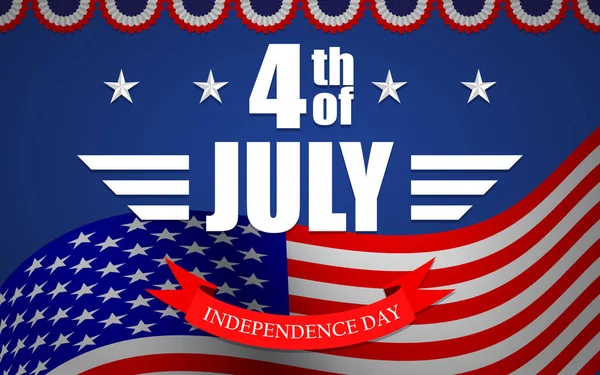 Vector 4 de Julho fundo com bandeira, estrelas, bunting e letras. Modelo para o Dia da Independência dos EUA . —  Vetores de Stock