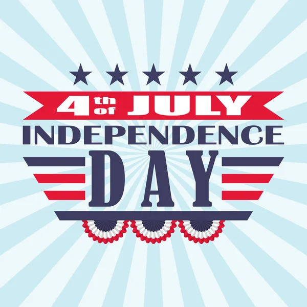 Vector 4 de julio de diseño festivo. Fondo del Día de la Independencia con estrellas, banderines y letras . — Archivo Imágenes Vectoriales