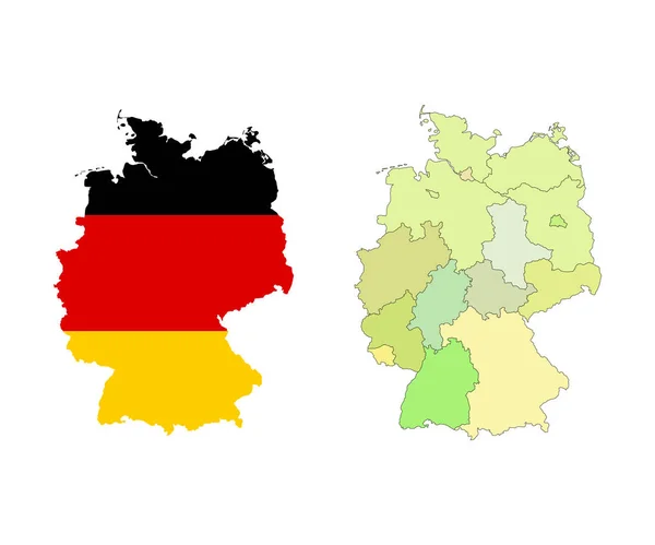 Векторні Німеччина карта з барвистими регіонів, кордони і прапор. Ізольовані на білому. — стоковий вектор